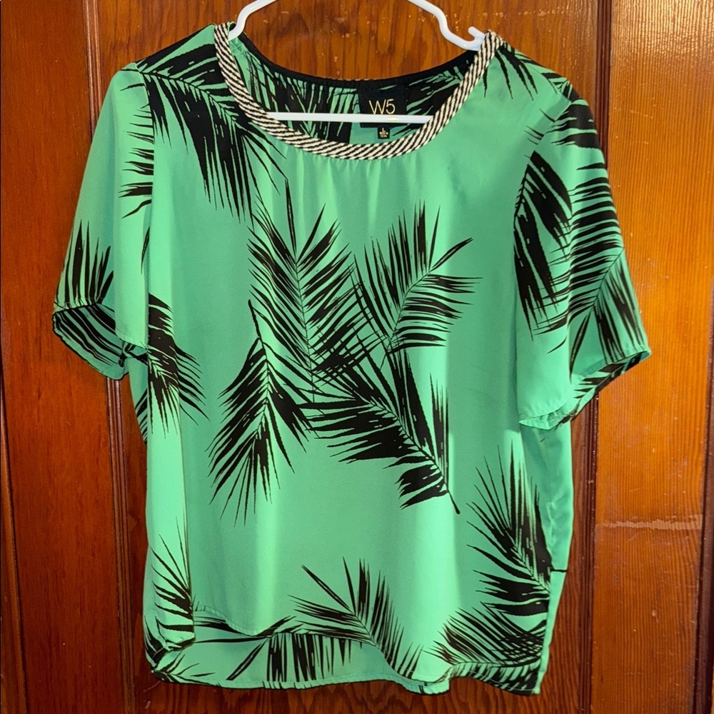 W5 Tropical Green and Black Palm Blouse